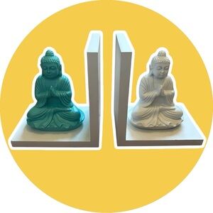 Buddha Bookends in Teal and White